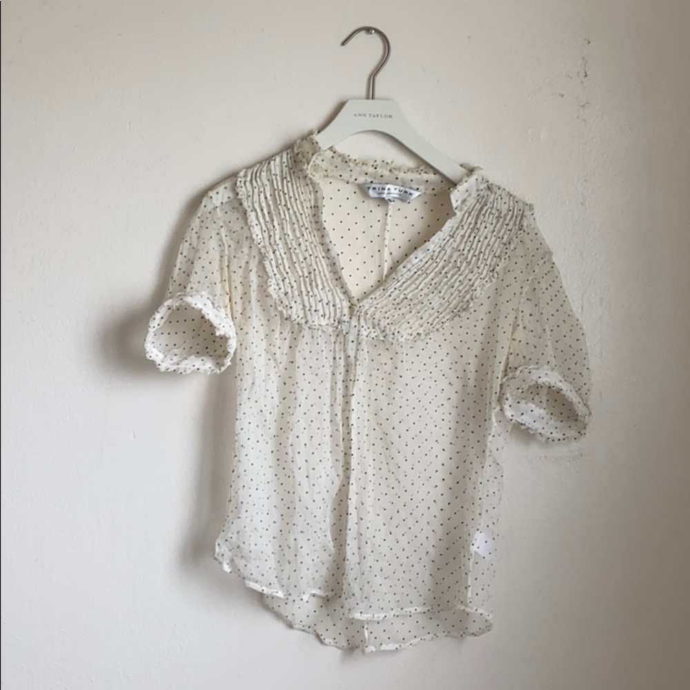 Polka dot 100% silk Trina Turk blouse